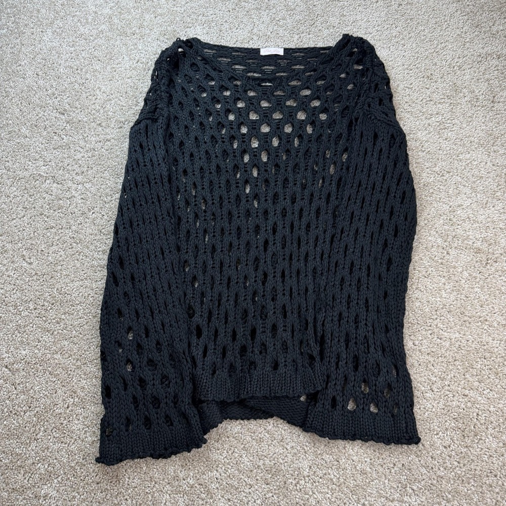 Pink Lily Sweater Womens Medium Black Open Knit Sheer Long Sleeve Boat Neck